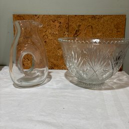 Glass Pitcher & Servings Bowl, Small Chip Photod (BM)