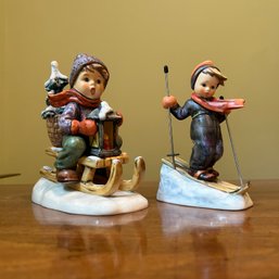 Vintage Pair Of Goebel W Germany HUMMEL Figures, 'Ride Into Christmas' & 'Skier' (BR)