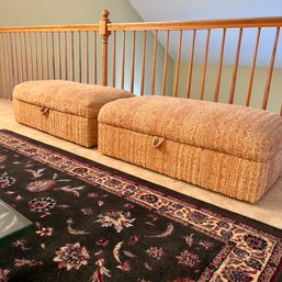 Pair Of Vintage Upholstered Storage Ottomans - See Notes (upstairs)