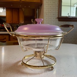 Vintage Anchor Hocking Glass Casserole Dish With Lid And Metal Base (Kitchen)