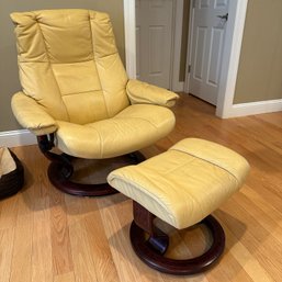 Beautiful Yellow Stressless By Ekornes Chair & Ottoman W/ Computer Table (LR)