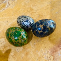 Trio Of Pretty Painted Wooden Eggs (Kitchen)