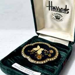 Stunning Vintage HARRODS Enamel Brooch With Real Flowers