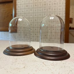 Pair Of Small Woodcroftery Glass Cloches With Wood Base, Made In Wayland NY (Kitchen)