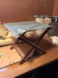 Small Vintage Folding Canvas And Wood Stool/seat (basement)