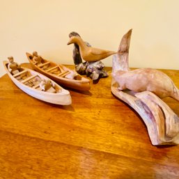 Cool! Hand Carved Wooden Canoes Plus Beaver  Duck On Branch (kitchen)