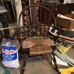 Antique Windsor Back Armchair With Rush Seating (Basement)