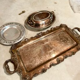 Vintage Silverplate Tray, Dish, And Pewter Piece (BSMT)