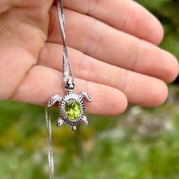 Sterling Silver Gemstone Turtle Pendant Necklace