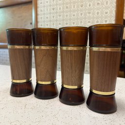 Set Of Four Vintage Siesta-Ware Glasses With Wooden Bands (Kitchen)