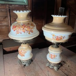 Pair Of Large Vintage Hurricane Lamps (attic)
