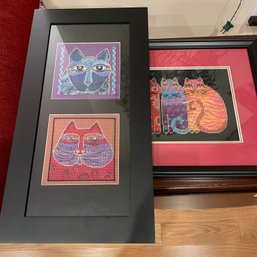 Pair Of Laurel Burch Style Cat Needlepoints (lR)