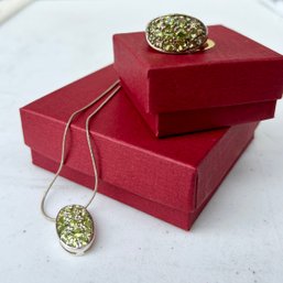 Sterling Silver Peridot Ring And Necklace