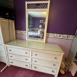 Wicker Six-Drawer Dresser With Mirror - See Description (Upstairs BR 1)