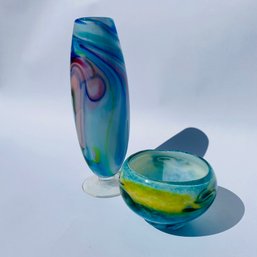 Handmade Colorful Vase And Bowl From Bermuda Glassworks (LH)