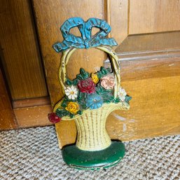 Vintage Cast Iron Flower Basket Door Stop (Family Room)