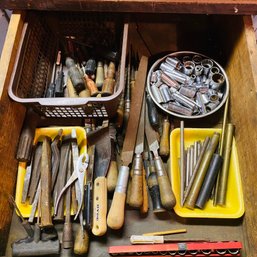 Assorted Workshop Drawer Lot No. 3 - Metal Files, Awls, Sockets, And More! (Barn Downstairs)