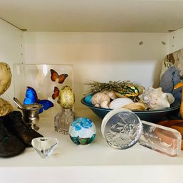 Mixed Decor Lot: Bronze Shoes, Painted Wood Eggs, Angel, Butterflies & More! (LR)