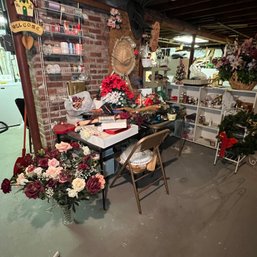 Craft Supplies And Faux Florals, Folding Tables And Shelving (Basement)