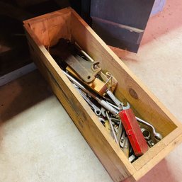 Assorted Tools Lot In Wooden Storage Crate From Worcester MA (Barn Downstairs)