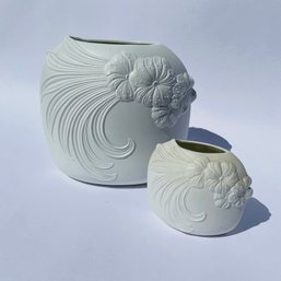 Two Vintage Kaiser Bone White Bisque Porcelain Relief Vases (LH)