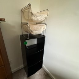 Small Black Laminate Shelf And Canvas Baskets In Wire Rack  (BR1)