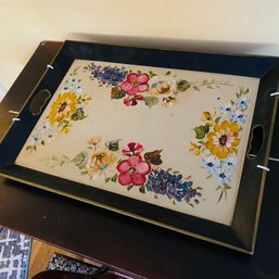 Large Floral Painted Metal Serving Tray With Wall Mount (Living Room)