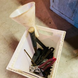Assorted Tools In Plastic Storage Bin (Barn Downstairs)