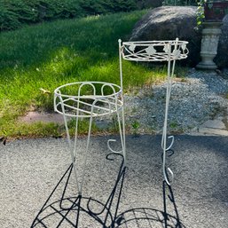 Set Of Two White Metal Plant Stands (Garage)