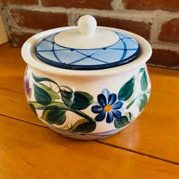 Small Gail Pittman Floral Painted Ceramic Pot With Lid (Livingroom 2)