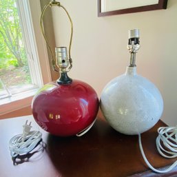Pair Of Round Bottomed, Ceramic Lamps (LR)