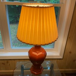 Vintage Orange Ceramic Lamp With Fluted Shade (porch)