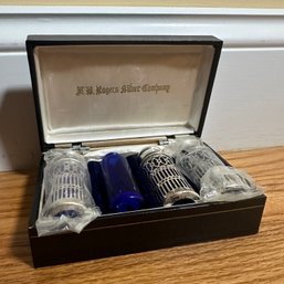 F.B. Rogers Silver Silverplate Cobalt Blue Salt And Pepper Shakers In Case (DR)