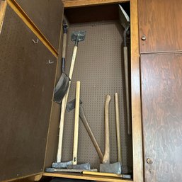 Lot Of Assorted Axes & Shovels (Garage Cabinet)