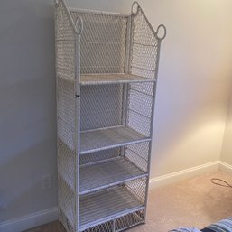 Tall White Wicker Shelving Unit With 4 Shelves - 67' Tall (Sm Bdrm)
