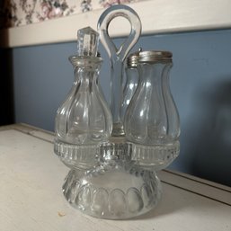 Vintage Glass Cruet Set With Glass Base (Dining Room)