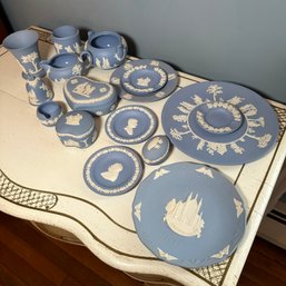 Large Lot Of Assorted Vintage Wedgewood Blue Jasperware (Dining Room)