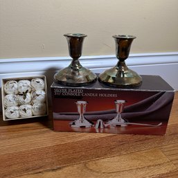 Silver Plated 3 1/2' Candle Holders And Royal Jelly Soap Roses (DR) (HW5)