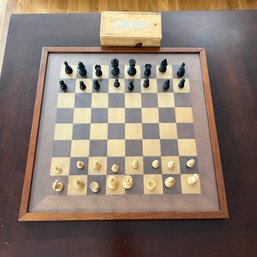 Wooden Chess Board With Vintage Parker Brothers Pieces (LR)