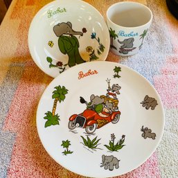 Lourioux Porcelaine BABAR Elephant Plate/Cup/Bowl Set (Barn Upstairs)