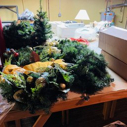 Assorted Faux Holiday Greenery - Wreaths, Tree, Garland (Basement)
