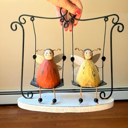 Decorative Carved Wood And Wire Swinging Fairy Decor (DR)