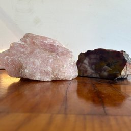 Giant Piece Of Rose Quartz And Petrified Rainbow Wood (IS)