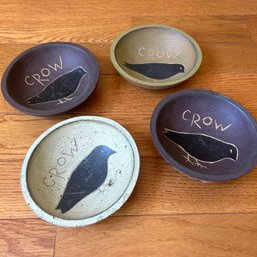 Set Of 4 Adorable Wooden Crow Bowls (DR)