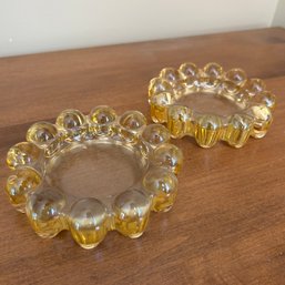 Pair Of Vintage Amber Glass Ashtrays Decor (DR)