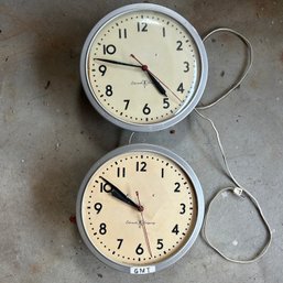 Pair Of Vintage Classroom Clocks, Edwards Company, One Without Glass Face (IS) (untested)