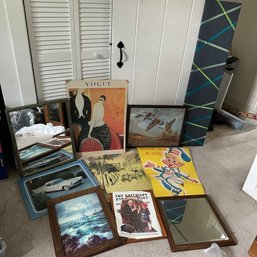Assortment Of Art And Mirrors Including Vintage Oscar Meyer Ad, Vintage Vogue Cover, And More  (BR1)