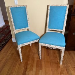 Pair Of Unique Teal & White Dining Chairs - See Description (DR)