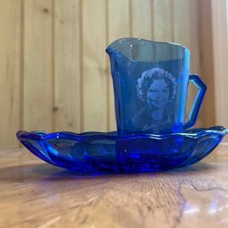 Vintage Cobalt Blue Glass: Shirley Temple Mini Pitcher & Trinket Tray (Porch)