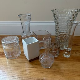 Assortment Of Vases And Lidded Glass Jar (DR) (HW13)
